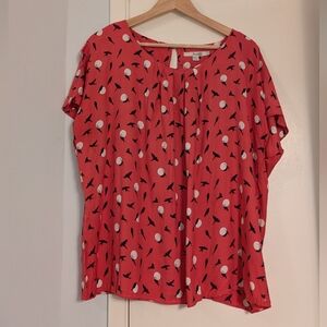Boden Pink Silk Blended Blouse with Bird and Dot Print